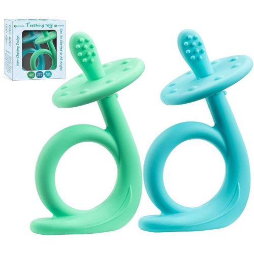 Baby Teething Toys, Silicone Baby Teether Baby Chew Toys Freezer Safe BPA Free, Soothe Babies Gums Teething (Blue & Green)