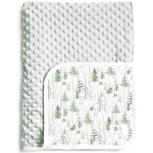 lulumoon Baby Blankets for Boys Newborn: Muslin & Minky Dotted Backing - Thermal Receiving Blanket for Stroller 30"x40"(Green Pine)