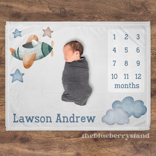 Airplane Milestone Blanket Boy Month Blanket Baby Monthly Blanket Personalized Baby Boy Air Plane Baby Shower Gift Baby Boy Shower Airplane
