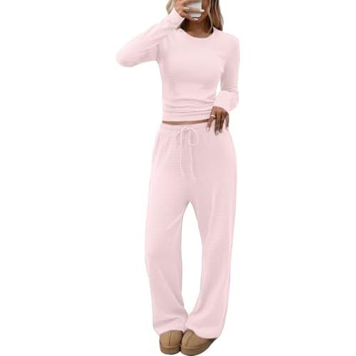 CHYRII Womens Two Piece Sets Fall Fashion Striped Long Sleeve Tops Wide Leg Palazzo Pants Outfits Loung Sets