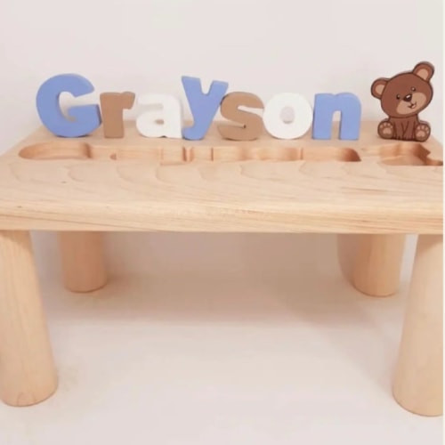 Personalized Puzzle Bench - pink, white & brown