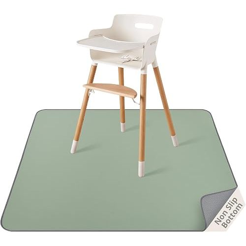 Blissful Diary Baby Splat Mat for Under High Chair, 50.4 x 50.4 Inch Wipeable Splash Mat, Waterproof and Washable, Anti-Slip Floor Protector, Sage Green