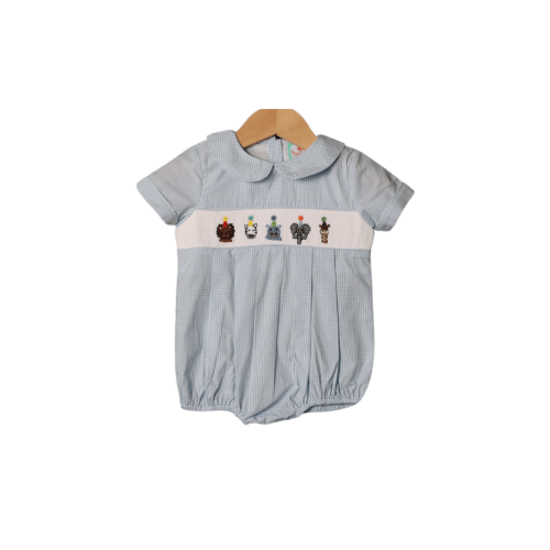 Smocked Party Animal Blue Gingham Bubble