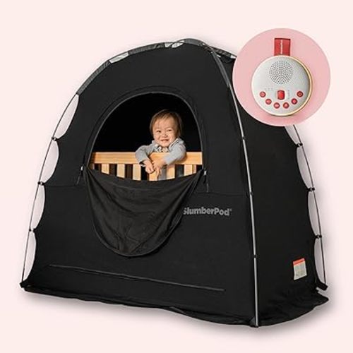SlumberPod Blackout Sleep Tent with SlumberCalm Portable Sound Machine, Sleep Pod for Babies and Toddlers with Monitor & Fan Pouch, Includes White Noise Machine with 21 Sounds & Night Light