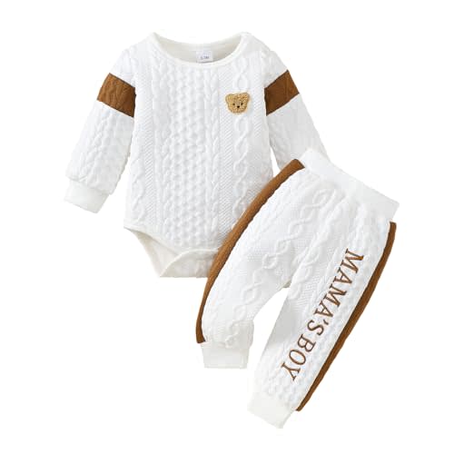 Megeoly Newborn Baby Boy Outfit Knitted Long Sleeve Romper and Pants Set Infant Fall Winter Clothes