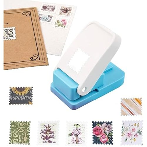 BAOFALI 1X0.8inch Rectangular Postage Stamp Punch, Scalloped Rectangle Lever Action Craft Punch for Paper Crafting Scrapbooking DIY Card Making Arts Crafts Supplies(Silver)