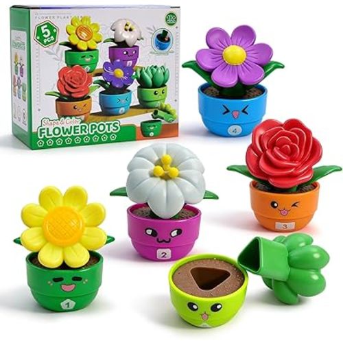 5 Sets Flower Garden Toddler Toys, Kids Gardening Building Toy, Color Shape Sorting & Stacking Game, Montessori Preschool Learning Activities for Toddlers 1 2 3 Year Old