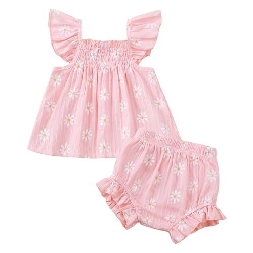 Jecson Newborn Baby Girl Summer Clothes Infant Girl Outfits Sleeveless Ruffle Top and Bloomers Shorts Set 0 3 6 12 Month