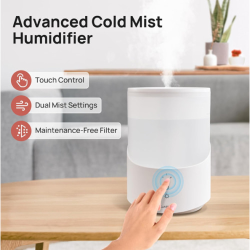 Clarston Humidifiers for Bedroom, 2.5L Cool Mist Humidifier with Essential Oils Diffuser and Nightlight, Top Fill Humidifiers for Home Large Room, Timer, Auto Shut-off, 25H Runtime