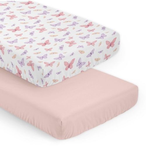 Sweet Jojo Designs Girl Fitted Crib Sheets Set Butterfly Blush Pink and Purple 2pc
