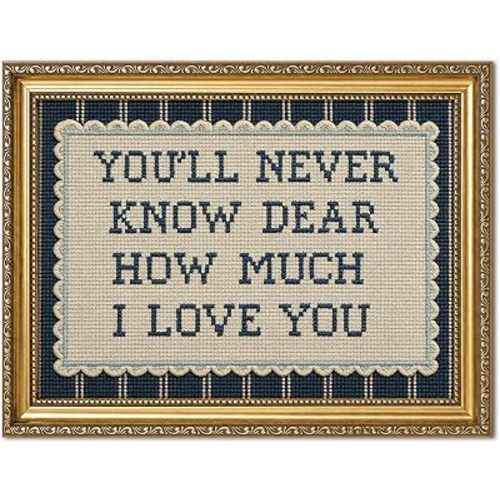 Vintage Gold Framed You'll Never Know Dear How Much I Love You Wall Art, Nursery Blue Striped Pictures Wall Decor, Inspirational Quote Paintings Canvas Prints for Boy Bedroom Living Room 8x10 inch
