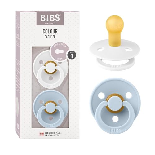 BIBS Pacifiers Colour Collection | Natural Rubber Baby Pacifier | Set of 2 BPA-Free Soothers | Made in Denmark | 0+ Months (Pack of 2) | Dusty Blue/Steel Blue