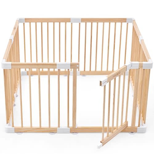 HARPPA Baby Gate Playpen for Babies and Toddlers Wooden Playpen Large Baby Fence Play Yards for Play Area 45.66 x 45.66 x 24 inch