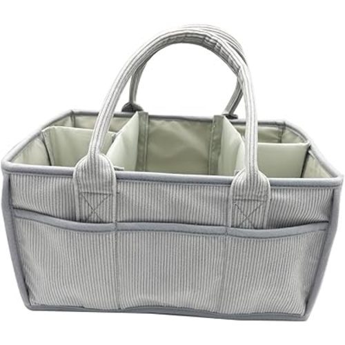 Baby Diaper Caddy Organizer, Nursery Storage Bin and Car Organizer for Diapers and Baby Wipes, Portable Organizer for Changing Table, Nursery (Gray)