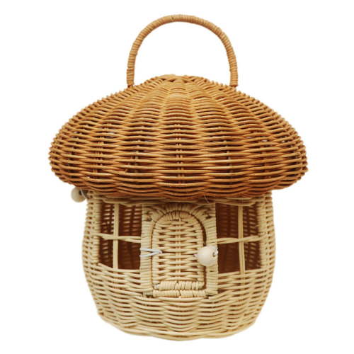 TENEBRALUX Handmade Wicker Mushroom-Shaped Storage Basket for Outdoor, Kids, Decor, Photography Props