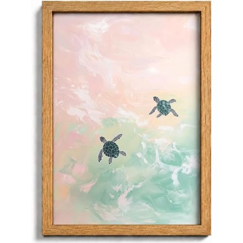 Framed Coastal Turtle Wall Art,Ocean Animal Picture,Summer Wall Decor