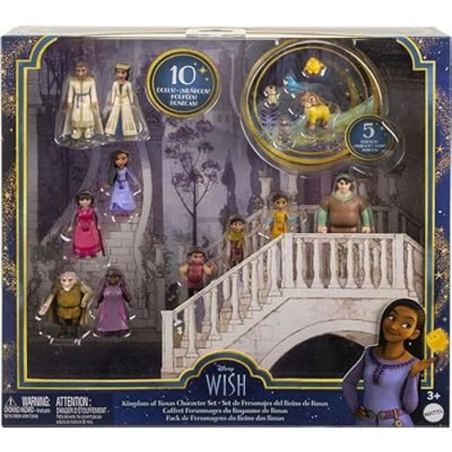 Disney’s Wish Kingdom Of Rosas Character Small Doll Set, 10 Posable Mini Dolls & 5 Friend Figures