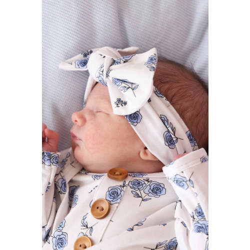 Sapphire Garden Knit Large Bow Headwrap | Caden Lane