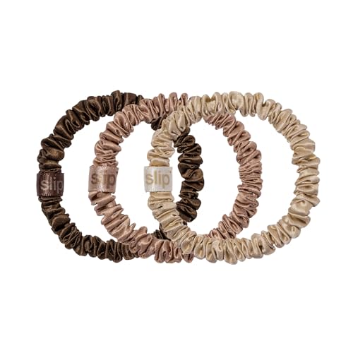 SLIP Silk Hair Ties, Basics Skinny Scrunchies, Set of 3 | Anti-Damage | 100% Mulberry Silk | anti-friction, anti-tangle, anti-knot, anti-frizz, anti-snag | All Hair Types | Slipsilk™ Technology