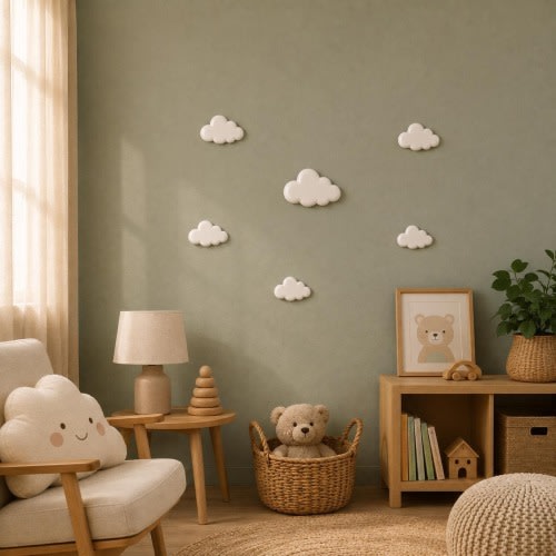 3D Cloud Nursery Wall Decor Set | Scandinavian Baby Room Art, Montessori Shapes