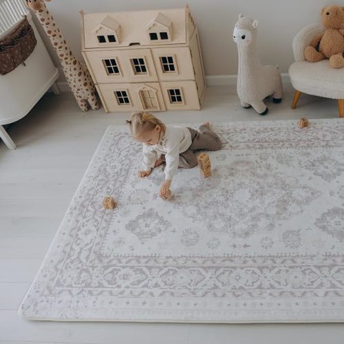 Large Baby Play Mat - Luxurious Foam Mat for Tummy Time, Play and Crawling (Vintage Washed Beige, 140x200cm)