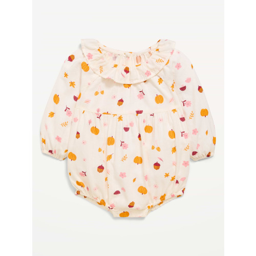Printed Long-Sleeve Ruffle-Trim Romper for Baby