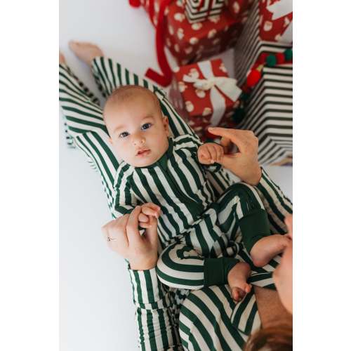 Green Stripe Zipper Romper
