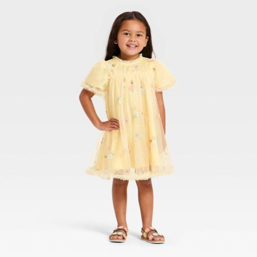 Toddler Girls' Mad Engine Floral Embroidered Dress - Yellow 3T