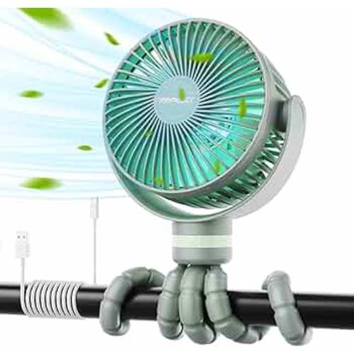 Momcozy Portable Stroller Fan, 8000mAh, 27H Ultra-long Battery Life, Detachable 4 Speed 360°Rotate, LED Night Light with 2 Modes, USB Rechargeable Handheld Cooling Fan for Travel, Car Seat, Bedroom
