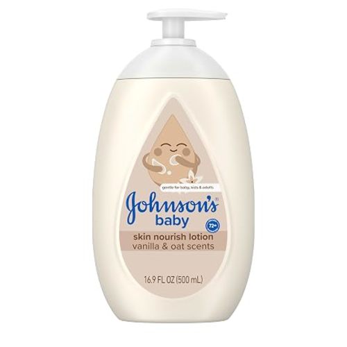 Johnson's Baby Skin Nourishing Baby Lotion, 16.9 fl oz | Vanilla & Oat Scents, Hypoallergenic Baby Lotion, Hypoallergenic Baby Body Lotion for 72 HR Hydration Until Baby's Next Bath