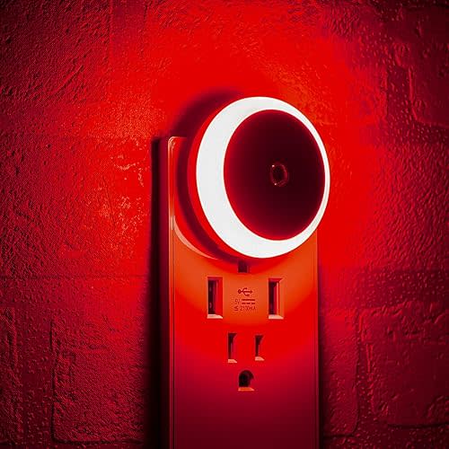 myCozyLite Red Light Night Light, Night Lights Plug into Wall 2 Pack, Dusk to Dawn Sensor, Light for Sleep, Red Nightlight for Bedroom, Bathroom, Kids Room, Nursery, Kitchen, Hallway, Stairway, Round