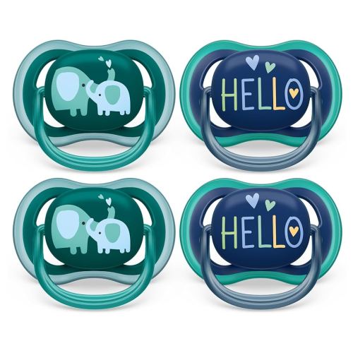 Philips Avent Ultra Air Pacifier 18m+, Opal Elephant/Blue Hello, 4 pack SCF349/20