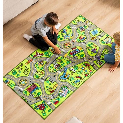 ToyVelt Kids Carpet Playmat Car Rug – Educational Road Traffic Carpet Multi Color Play Mat - Best Kids Rugs for Playroom & Kid Bedroom – for Ages 3-12 Years Old (43" L x 26" W)
