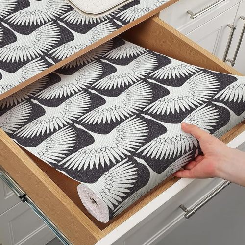 Shelf Liner for Kitchen Cabinets Non Adhesive Crane Drawer Liners Non Slip Cupboard Liner Strong Grip Waterproof Kitchen Cabinet Liners Easy to Clean Dresser Shelf Paper 12IN x 10FT