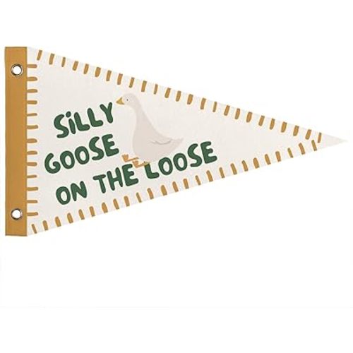 Silly Goose On the Loose Felt Pennant Banner Flags, Playroom Decor, Kids Room Nursery Wall Art Decor, Silly Goose Birthday Wall Decorations for Kid Toddler Room, 8x14 Inch