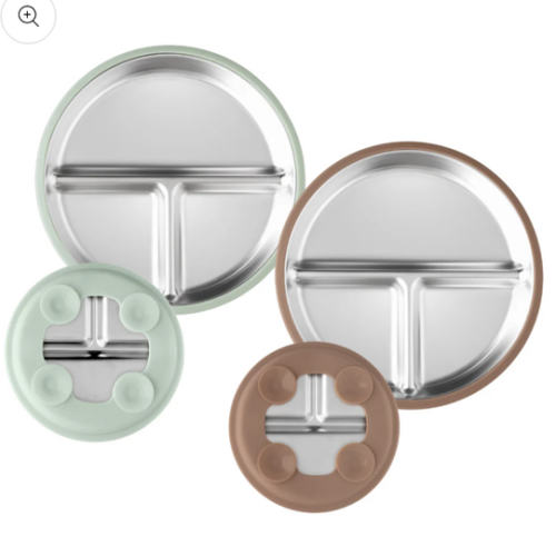 Stainless Steel Plate Set of 2 (Mocha Mousse & Sage Green)