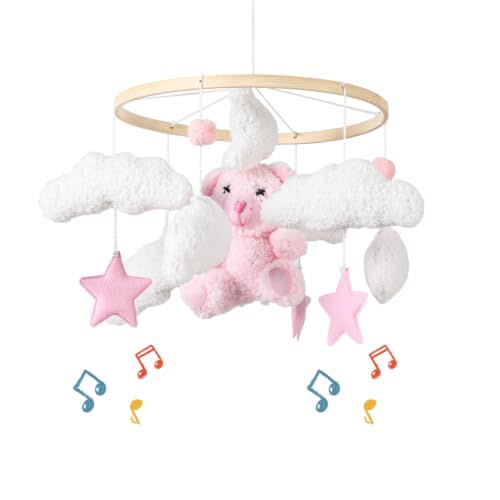 EERKEOD Baby Crib Mobile Bear Nursery Mobile for Boys Girls Teddy Velvet Mobile Nursery Decor for Infant Bedroom Hanging Baby Mobile for Bassinet Newborn Baby Gift(Pink Bear)