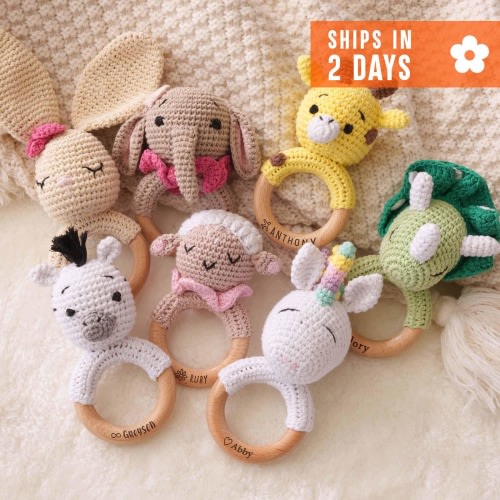 Crochet Toy Rattle for Babies, Mothers Day Gift, Baby Shower Gift, Newborn Gift, Rattle Toy Ring, Baby Gift, Baby Grasping Toy, Baby Gift