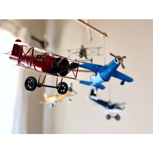 Airplane Nursery Mobile w/ Antique Metal Airplanes