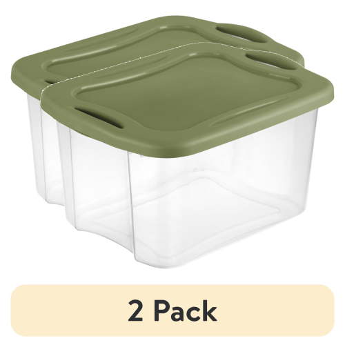 (2 pack) Sterilite 40 Quart EZ Carry Plastic Storage Bin, Full-Grip Handles, Green