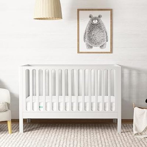 Newton Baby Galileo Standard Crib, Solid Beech Wood in White Color, 3-in-1 Convertible Crib with Toddler Bed Conversion Kit, Ultra-Safe Non-Toxic Finish