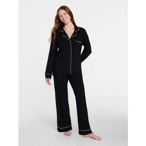 Joyspun Women’s Sleep Modal Long Sleeve Notch Top and Pants Pajama Set, Size XS-XL, 2X-3X