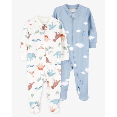 Baby 2-Pack Cotton 2-Way Zip Sleep & Play Pajamas - Blue/Ivory - Carter's | Carter's