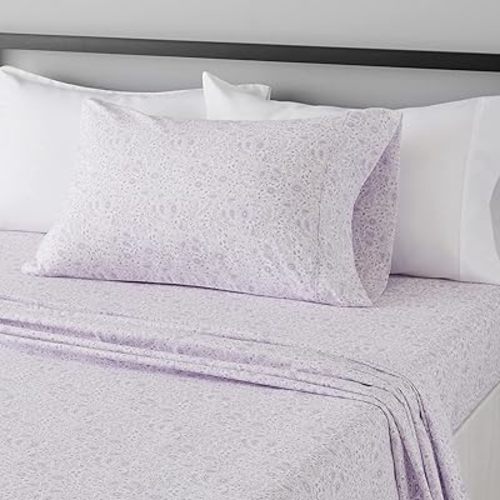 Amazon Basics Lightweight Super Soft Easy Care Wrinkle Free Microfiber 3 Piece Sheet Set with 14-Inch Deep Pockets, Twin, Lavender Paisley, Floral, Kids, Men & Women Bedding