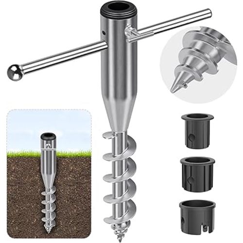 Dolibest Heavy Duty Beach Umbrella Sand Anchor, Portable Screw-in Ground Anchor & 3 Sleeves (Fits 1-2" Poles), Windproof Beach Umbrella Stake, 2.2'' Fully Welded Spiral Design for Ultimate Stability