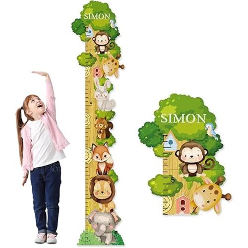 Personalized Name Wooden Growth Chart for Wall - Forest Animal Stack Size Height Chart for Kids, Growth Measuring Board and Kids Height Wall Chart, Children Playroom Decor