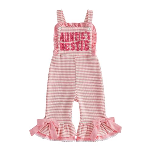 Aunties Bestie Baby Clothes Girl Sleeveless Bell Bottom Romper | Waffle Knit, Striped, Mama's Bestie, Auntie's Bestie, Jumpsuit, Overalls, Flared Pants, Spring, Summer, Fall, Winter, Toddler