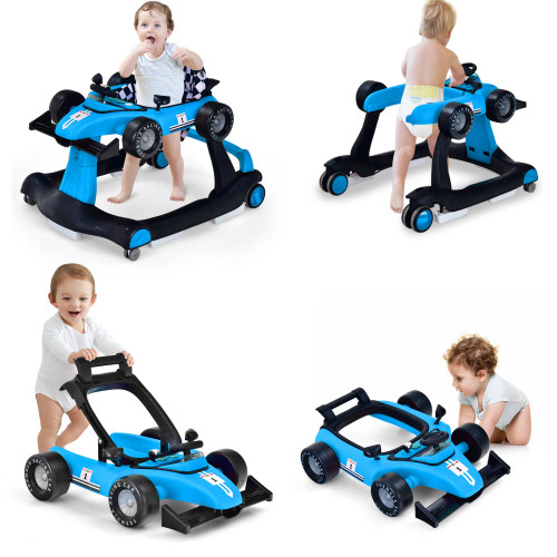 Baby Joy 4-in-1 Folding Baby Walker Push Car with Adjustable Height and Speed with Music Box - Blue
