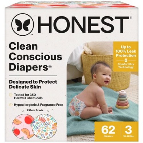 The Honest Company Clean Conscious Disposable Diapers -Just Peachy + Flower Power - Size 3 - 62ct