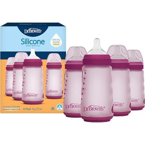 Dr. Brown's Silicone Baby Bottle, 9 oz, Level 2 Nipple, 3m+, Pink, 4-Pack